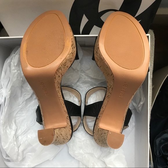 Nine West Elenny Black Leather/Cork Heels Size 8 - Picture 6 of 8